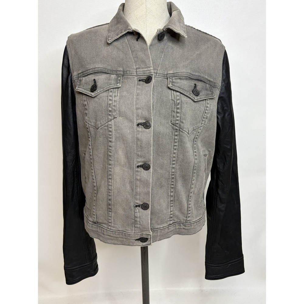 Rag & Bone JEAN Mixed Media Denim Leather Sleeve Jacket Grey Black W1402K302 L - Picture 3 of 9